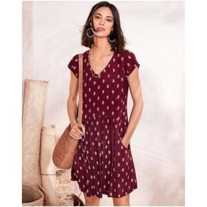 Garnet Hill Summer Day Dress floral drop waist V-neck 33462 pockets 16
